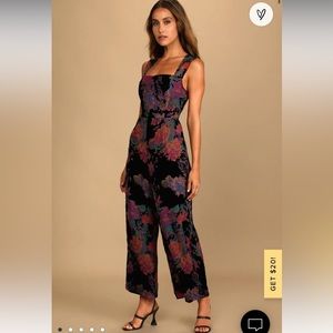 NWT Lulu’s Moody Vibes Black Burnout Velvet Wide-leg Jumpsuit